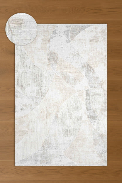 Atlas Halı Hermes HU07A – Krem Gri Soyut Kavisli Eskitme Halı