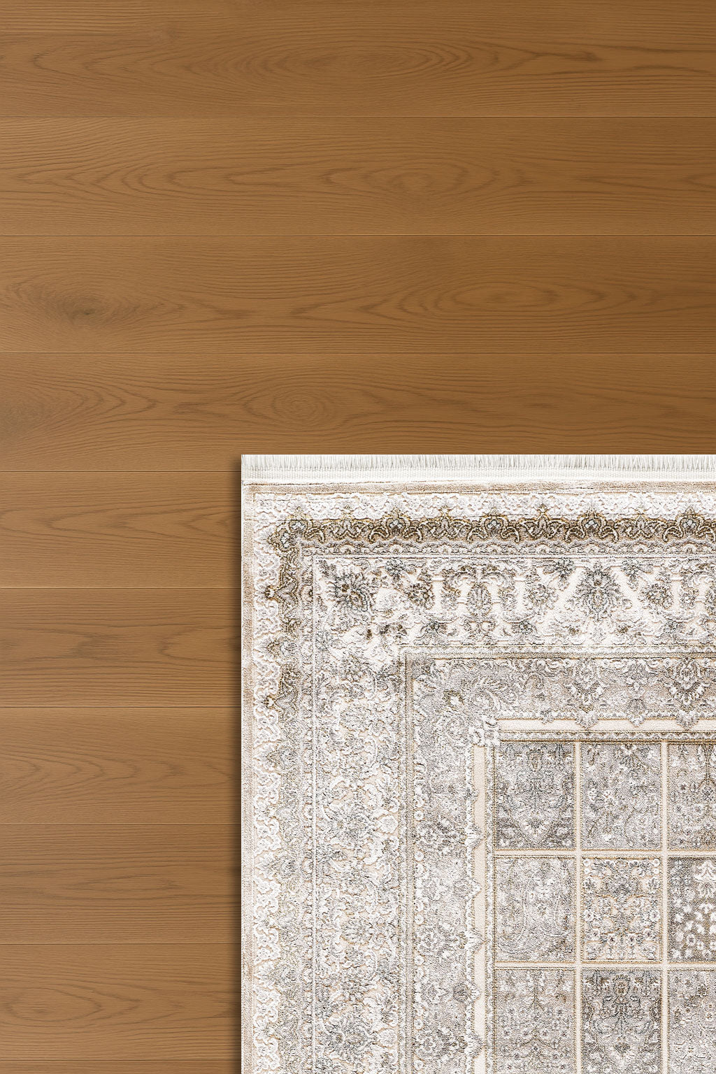 Atlas Halı Hisar HZ09A – Krem Gri Klasik Bahçe Panel Desenli Halı