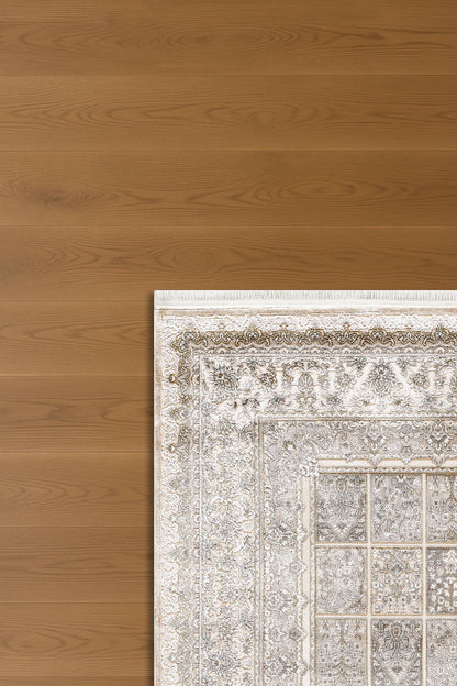 Atlas Halı Hisar HZ09A – Krem Gri Klasik Bahçe Panel Desenli Halı