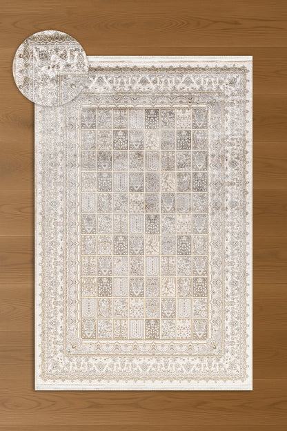 Atlas Halı Hisar HZ09A – Krem Gri Klasik Bahçe Panel Desenli Halı