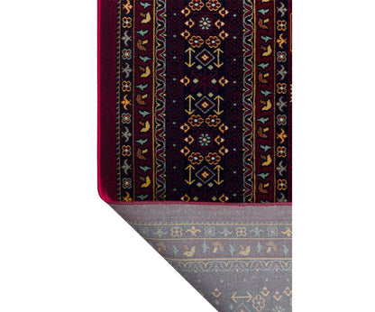 Buhara Serisi BH01 Kırmızı Madalyonlu Afgan Desenli Yıkanabilir Halı