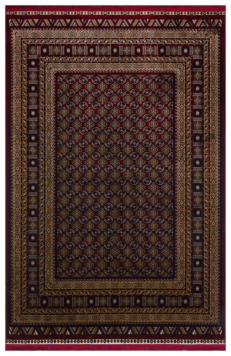 Buhara Serisi BH02 Bordo Badem Desenli Afgan Halı | Yıkanabilir