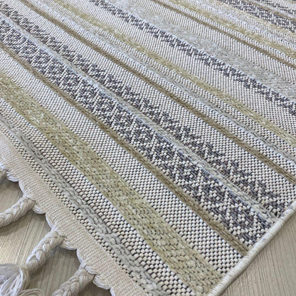 Meridyen Serisi Bej-Beyaz Şönil Kilim | Kaymaz Tabanlı, Yıkanabilir Halı