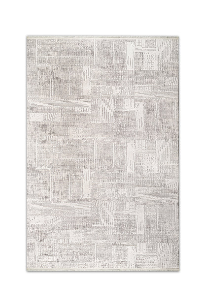 Atlas Halı Mira QI08A krem ve gri zeminli soyut eskitme kabartma dokulu modern halı