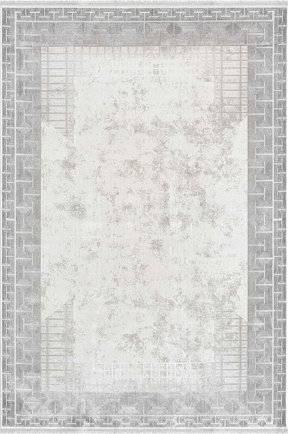 Royal Halı Nil NB09A Doğal Viskon-Akrilik, Gri Çerçeveli Halı
