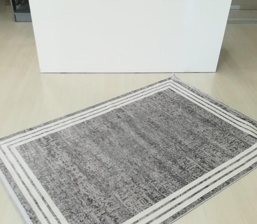 Trend Koleksiyonu 1312 Gri Yıkanabilir-Kaymaz Taban Bambu Halı