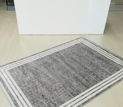 Trend Koleksiyonu 1312 Gri Yıkanabilir-Kaymaz Taban Bambu Halı